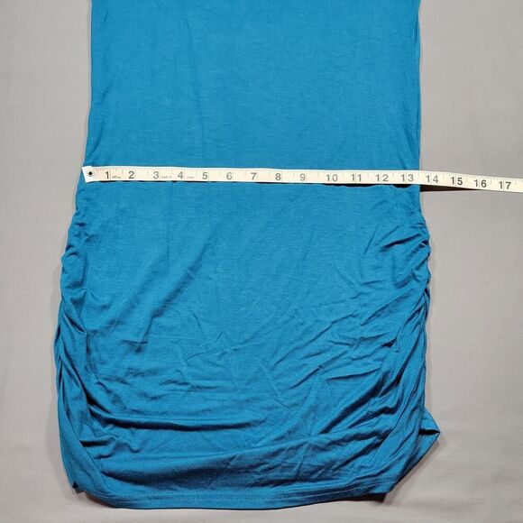 Zenana Premium Blue Stretch Bodycon Dress Midi Gathers Preppy NEW Womens Size M - Picture 6 of 9